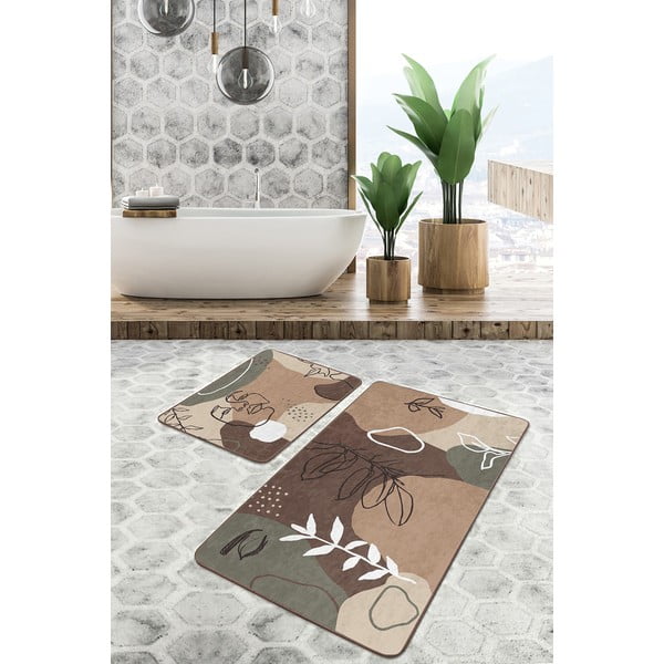 Smeđe od samta kupaonske prostirke u setu 2 kom 60x100 cm Abstract Faces – Mila Home-image-2