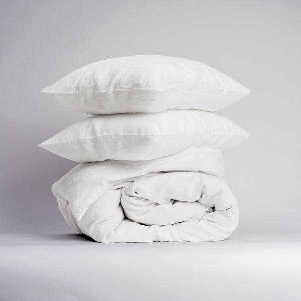 Bijela posteljina za bračni krevet/za produženi krevet od mješavine lana 200x220 cm – Linen Tales-image-1