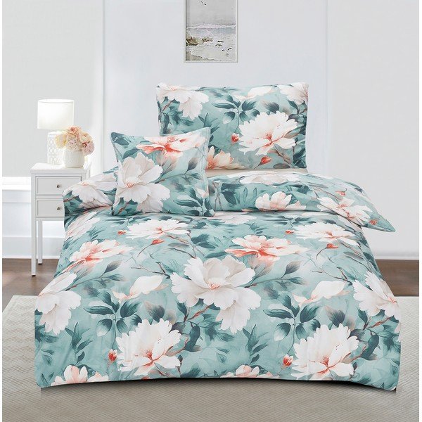 Tirkizna 3-dijelna posteljina za krevet za jednu osobu od mikrosatena 140x200 cm Selma – My House-image-1