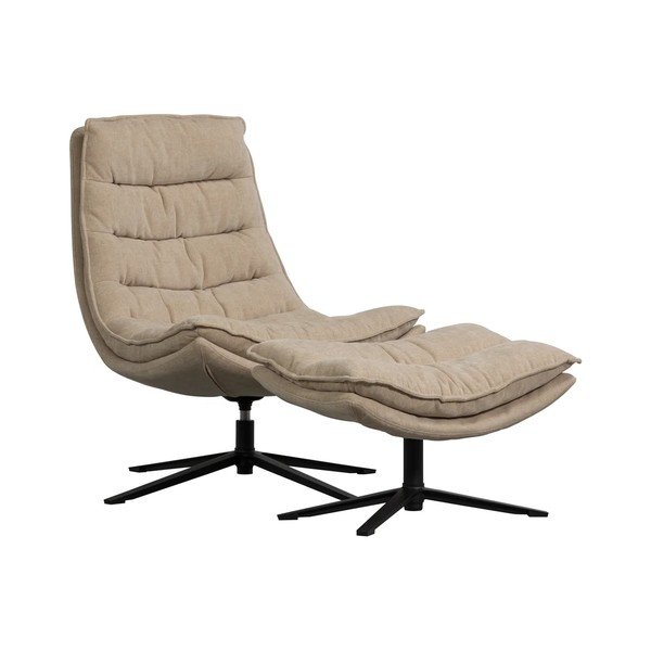 Okretna fotelja s naslonjačem za noge od šenila u prirodnoj boji Kube – WOOOD