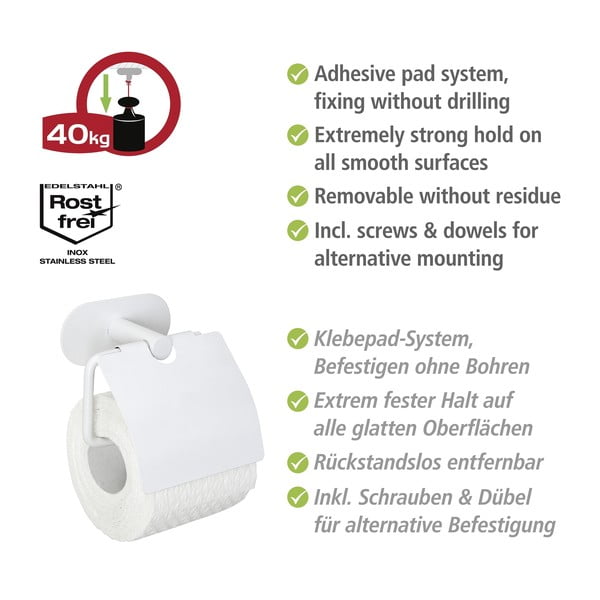 Bijeli samoljepljiv držač toaletnog papira od nehrđajućeg čelika Orea – Wenko-image-4