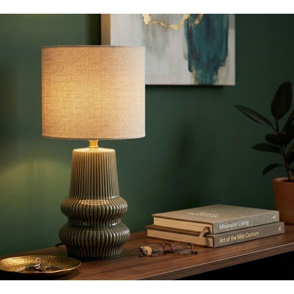 Kaki zelena/krem stolna lampa keramička s tekstilnim sjenilom (visina 41,5 cm) Harmony – Mauro Ferretti-image-1