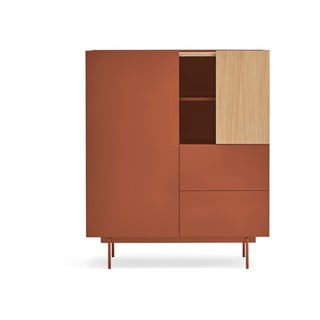 Ciglasta/u prirodnoj boji visoka komoda u dekoru hrasta 100x120 cm Otto – Teulat