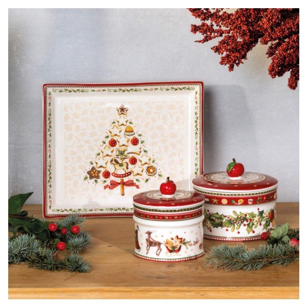Crveno-bež porculanski tanjur za posluživanje s božićnim motivom Villeroy & Boch, 27,4 x 22,7 cm-image-1