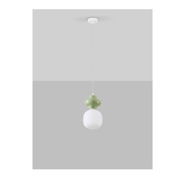 Bijela/svijetlo zelena viseća svjetiljka keramička sa staklenim sjenilom ø 18 cm Clio – Nova Luce-image-3