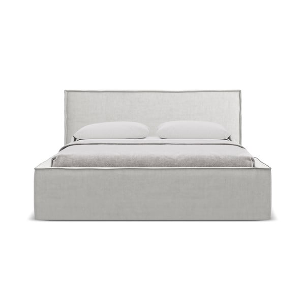 Svijetlo sivi tapecirani bračni krevet s prostorom za odlaganje s podnicom 180x200 cm Anani – Makamii-image-3