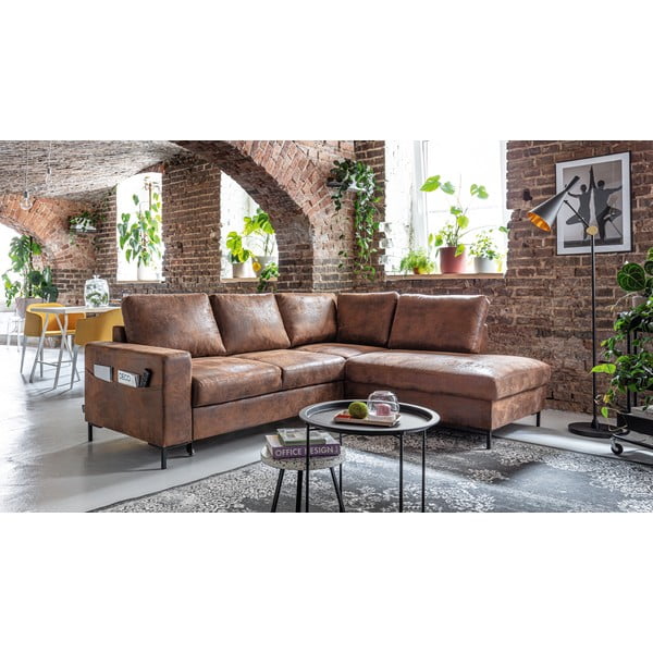 Smeđa sklopiva kutna garnitura od imitacije kože (s desnim kutom) Lofty Lilly – Miuform-image-3