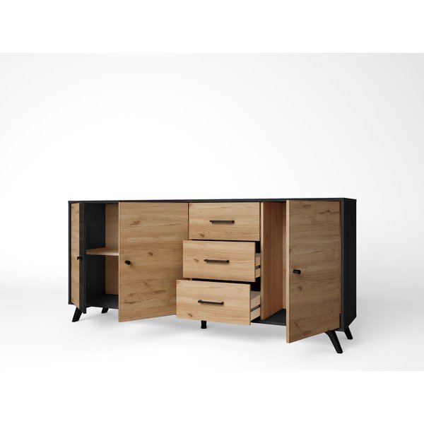 Crna/natur niska komoda u dekoru hrasta 181x81 cm Bocami - Marckeric-image-3