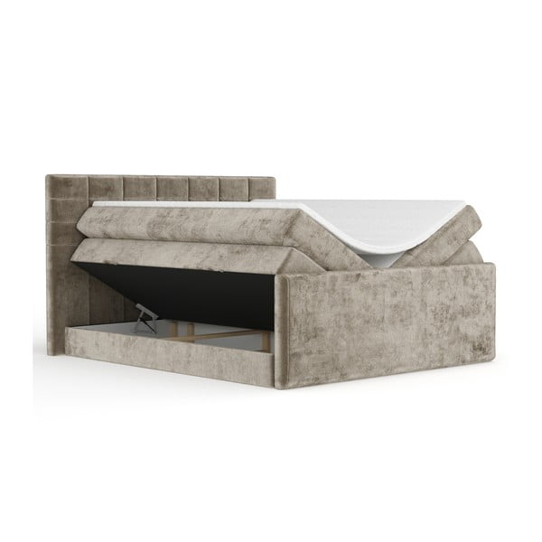Svjetlo smeđi boxspring krevet s prostorom za odlaganje 200x200 cm Ava – Maison de Rêve-image-2