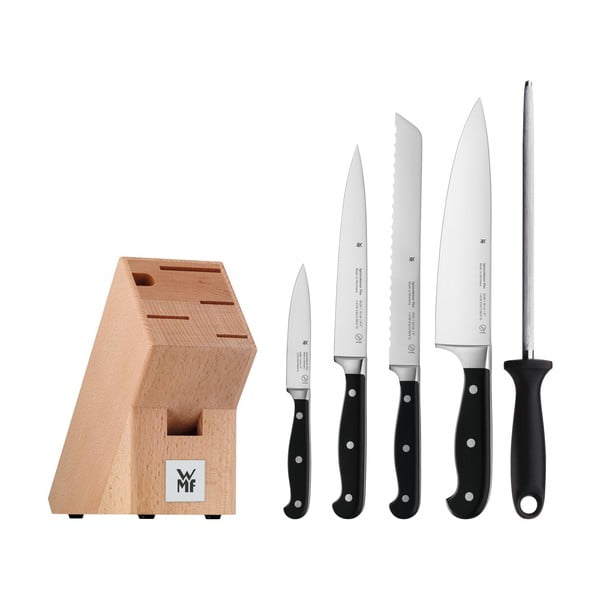 Set od 4 noža i čelika od posebno kovanog nehrđajućeg čelika i kuhinjskog bloka WMF Spitzenklasse Plus