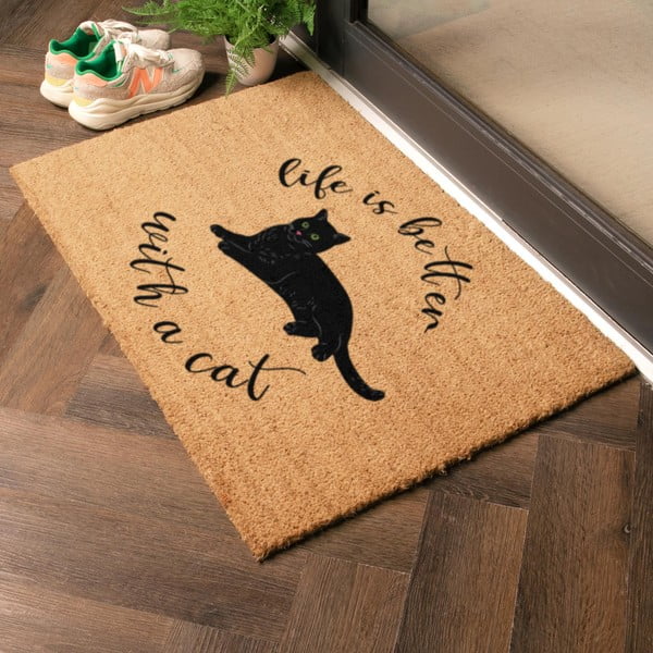 Otirač od kokosovih vlakana 40x60 cm Life Is Better With a Cat – Artsy Doormats-image-1