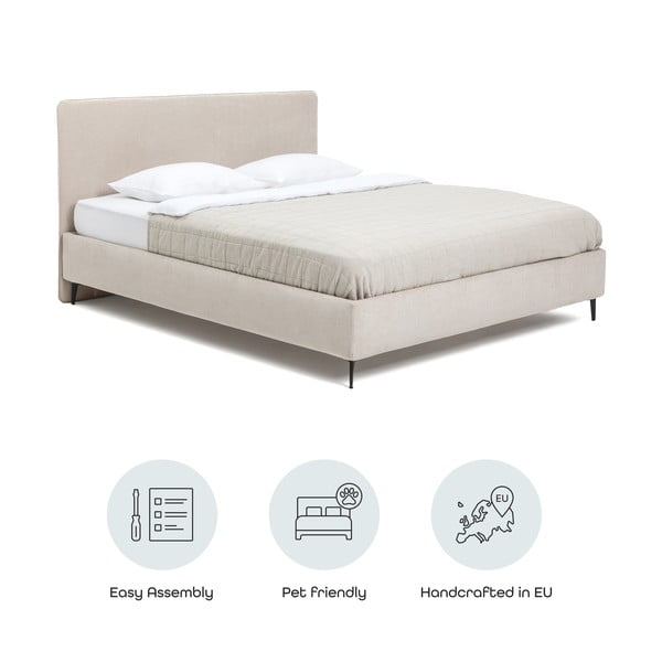 Bež tapecirani bračni krevet s podnicom 160x200 cm Noira Slim – Bonami Selection-image-4