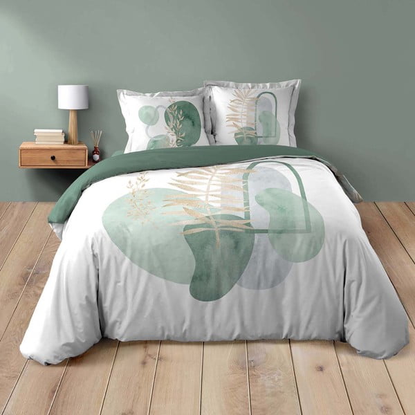 Bijela/zelena pamučna posteljina za bračni krevet 200x200 cm Terrazia – douceur d'intérieur