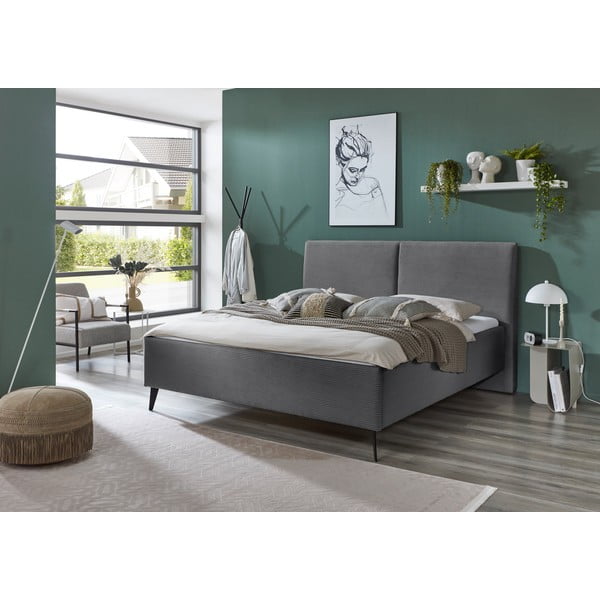Sivi tapecirani bračni krevet s prostorom za odlaganje s podnicom 180x200 cm Lando – Meise Möbel-image-1