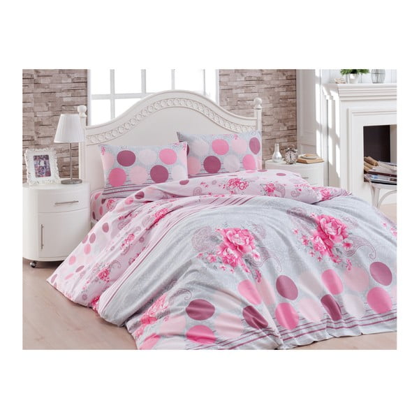 Ružičasta posteljina na bračnom krevetu od Lili pamuk ranforce, 200 x 220 cm
