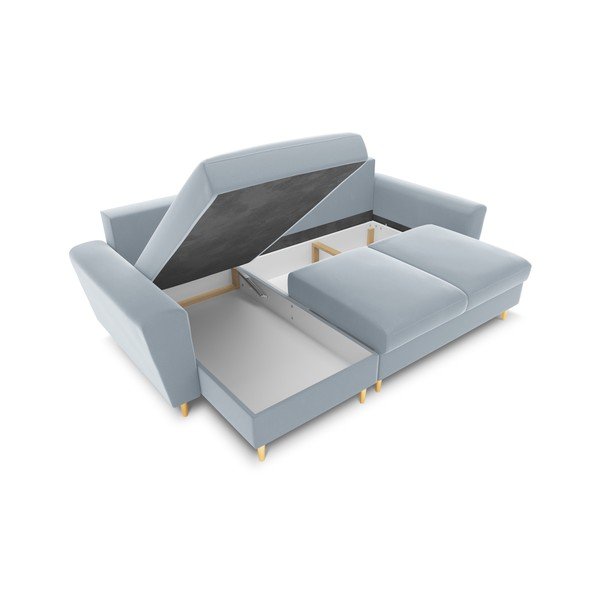 Svijetlo plava baršunasti sklopiva/s prostorom za odlaganje kutna garnitura Kyoto – Cosmopolitan Design-image-2