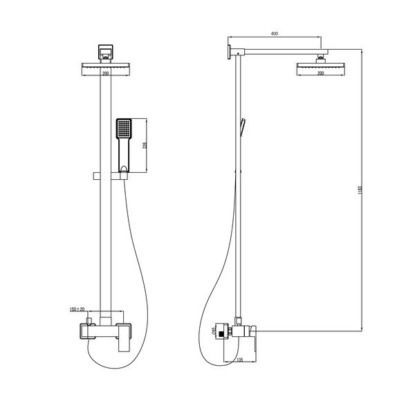 Mjedeni set za tuš kabinu u sjajno srebrnoj boji s baterijom s glavom za tuš/sa ručnim tušem 118 cm Latus – Sapho-image-4