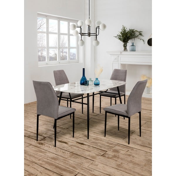 Bijeli blagovaonski stol sa staklenom pločom Marckeric Alina-image-3