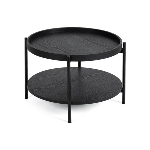 Crni okrugao stolić za kavu u dekoru hrasta ø 64 cm Hagen – Bonami Essentials