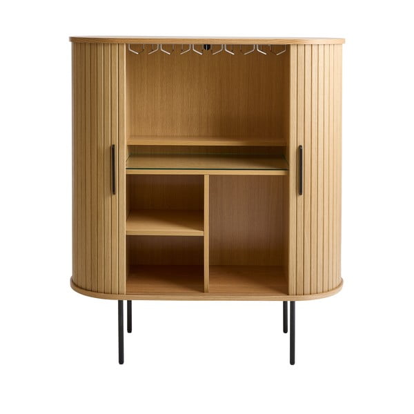 Vitrina za vino u dekoru hrasta s kliznim vratima u prirodnoj boji 100x118x40 cm Nola – Unique Furniture-image-4