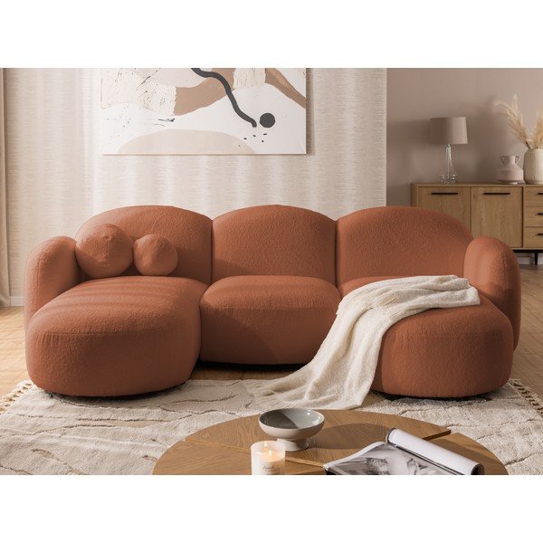 Kutna garnitura od bouclé tkanine boja terakote (u obliku slova "U") Orbit – Ropez-image-1