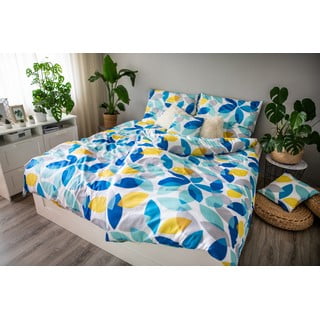 Plavo-zelena posteljina od pamučnog satena Cotton House Spring, 140 x 200 cm