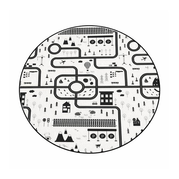 Crno-bijeli periv dječji tepih za igru ø120 cm In My Town – Mila Home
