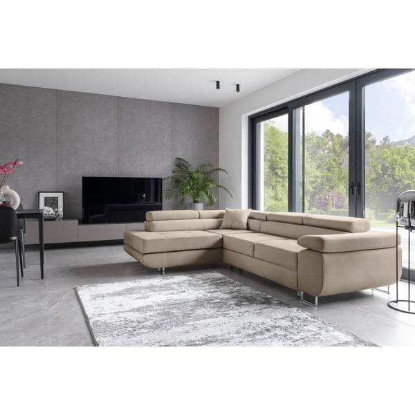 Bež sklopiva/s prostorom za odlaganje kutna garnitura (s lijevim kutom/u obliku slova L) Anton – ELTAP-image-3