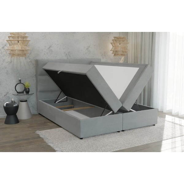 Svijetlo sivi boxspring krevet s prostorom za pohranu 160x200 cm Lola – Ropez-image-3