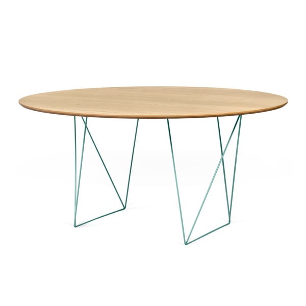 Blagovaonski stol u hrastovom dekoru sa zelenom podlogom Symbiosis Row, ⌀ 150 cm