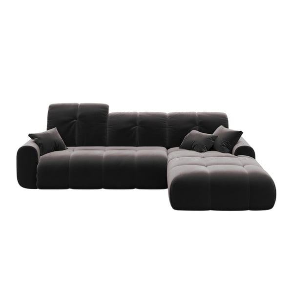 Tamnosivi baršunasti kutna garnitura na razvlačenje Devichy Tous, desni kut