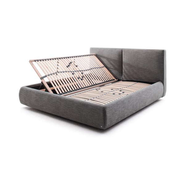 Tamno sivi tapecirani bračni krevet s prostorom za odlaganje s podnicom 180x200 cm Atesio – Meise Möbel-image-2