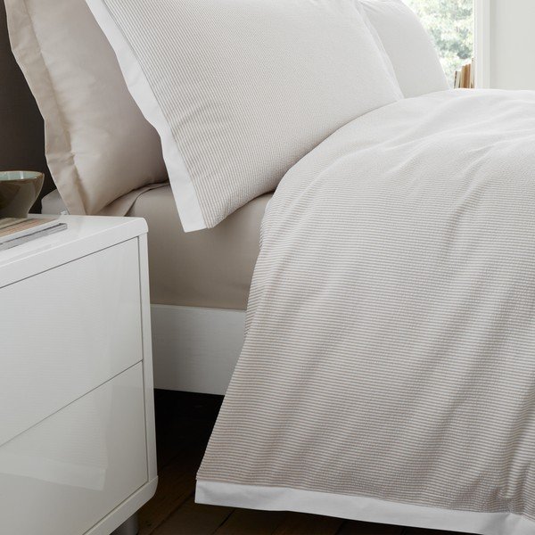Krem 3-dijelna posteljina za bračni krevet od pamučnog perkala 200x200 cm Seersucker Woven Stripe – Bianca-image-4