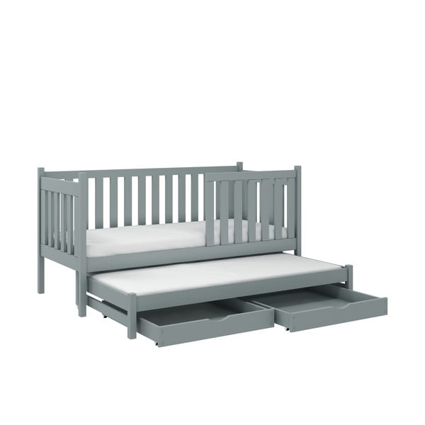 Sivi dječji krevet od borovine s ležajem na razvlačenje s prostorom za pohranu 90x200 cm Kaja V5 - Lano Meble