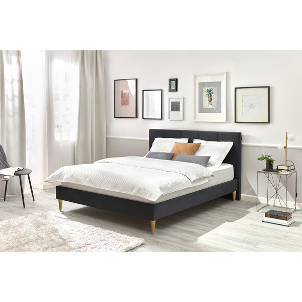 Bračni krevet od tamno sive boje od baršuna Bobochic Paris Vivara Light, 180 x 200 cm-image-3