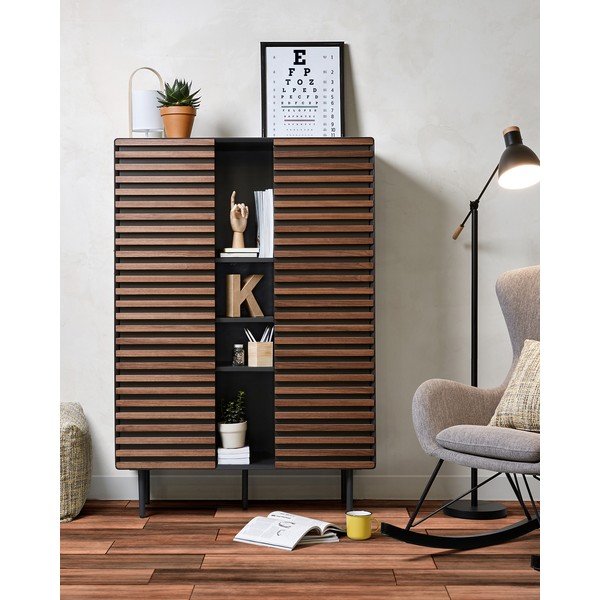 Crni/u prirodnoj boji ormarić u dekoru oraha 105x155x40 cm Kesia – Kave Home-image-1