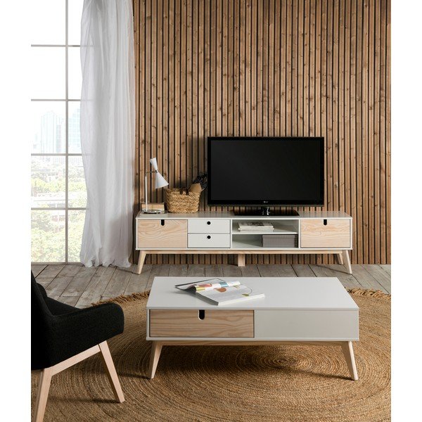 Bijeli TV stol s nogama od borovine Marckeric Kiara-image-1