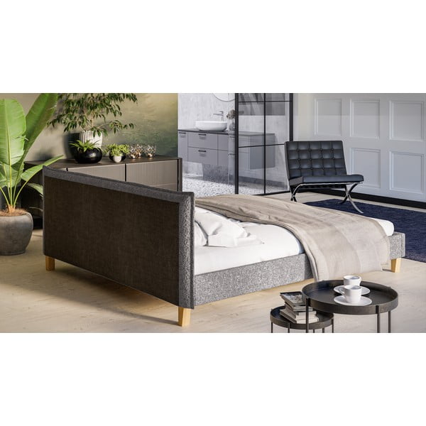 Sivi tapecirani bračni krevet s podnicom 180x200 cm Tina - Ropez-image-3