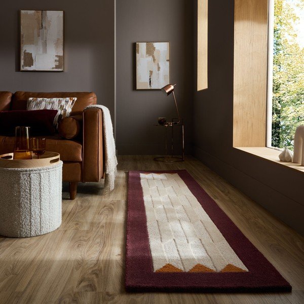 Bordo/u prirodnoj boji ručno rađena vunena staza 60x230 cm Apex Border Wool – Flair Rugs-image-1