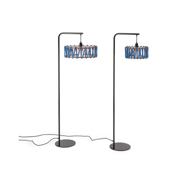 Podna lampa s crnom konstrukcijom i velikim plavim zaslonom EMKO Macaron-image-3
