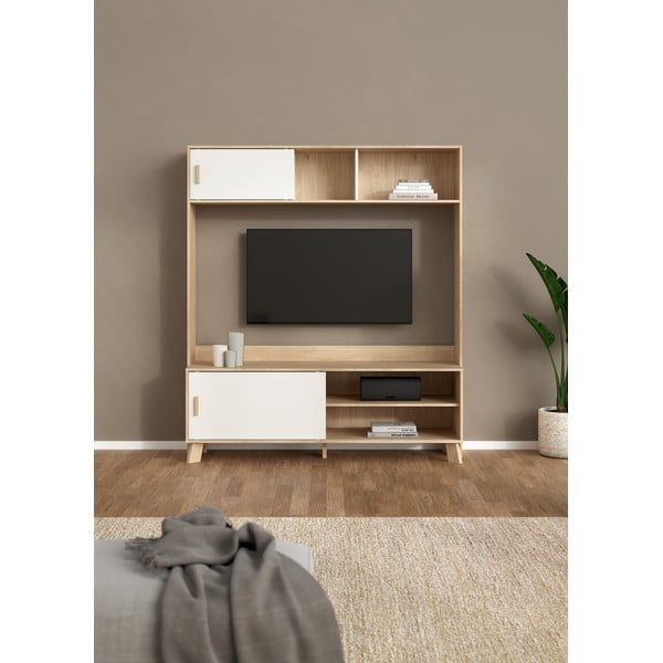 Bijeli/u prirodnoj boji TV set u dekoru hrasta 159x181x48 cm Ikast – Tvilum-image-1