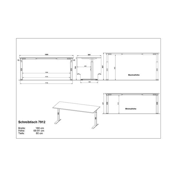 Radni stol podesive visine s pločom stola u dekoru hrasta 80x180 cm Downey – Germania-image-3