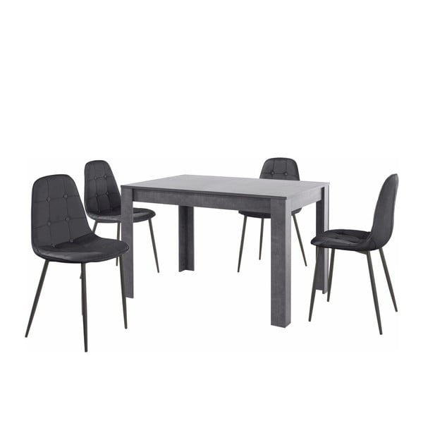 Set sivog blagovaonskog stola i 4 crne blagovaonske stolice Støraa Lori Lamar