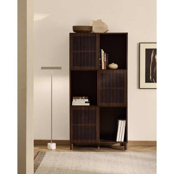 Tamno smeđa biblioteka u dekoru oraha s kliznim vratima 84,5x170x42,5 cm Beyla – Kave Home-image-1