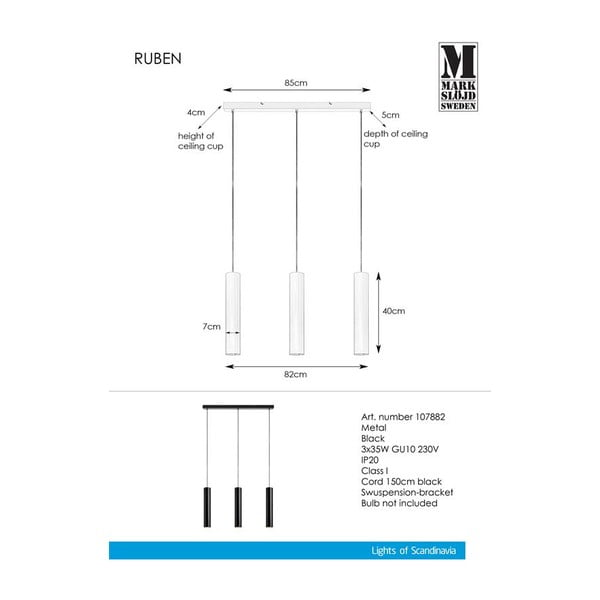 Crna viseća svjetiljka Markslöjd Ruben Pendant 3L-image-1