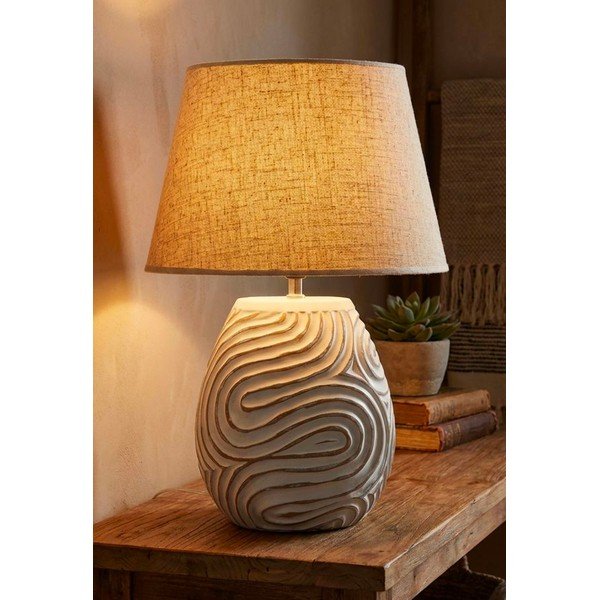 Krem stolna lampa od polyresina s tekstilnim sjenilom (visina 55 cm) Oblix – Mauro Ferretti-image-1
