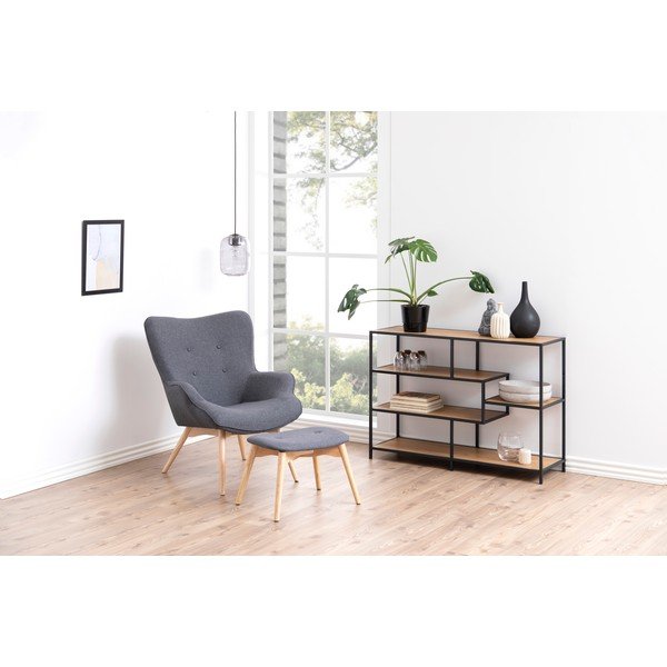 Crno-prirodna polica za knjige u dekoru hrasta 114x78 cm Seaford - Actona-image-1