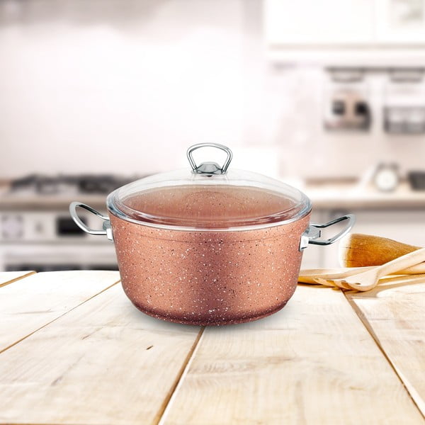 Ružičasti aluminijski lonac s poklopcem Güral Porselen Classic, ø 20 cm-image-1