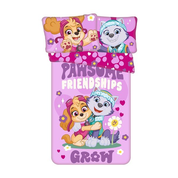 Ružičasta pamučna dječja posteljina za dječji krevetić 100x135 cm Paw Patrol "Pawsome friendships grow" – Jerry Fabrics