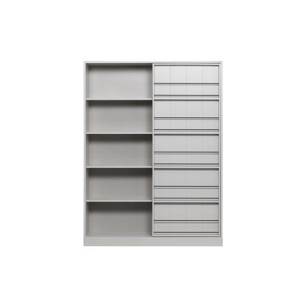 Svijetlo siva biblioteka od masivnog bora s kliznim vratima 150x200 cm Swing – WOOOD-image-2